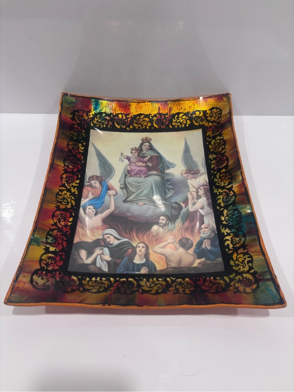 Back Painted Our Lady of Mount Carmel and the Holy Souls in Purgatory Picture